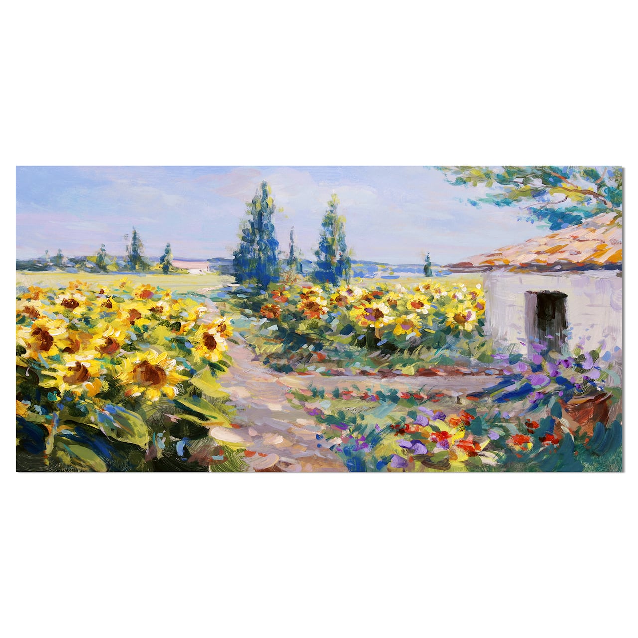Designart - Sunflower Farm - Floral Painting Print on Wrapped Canvas